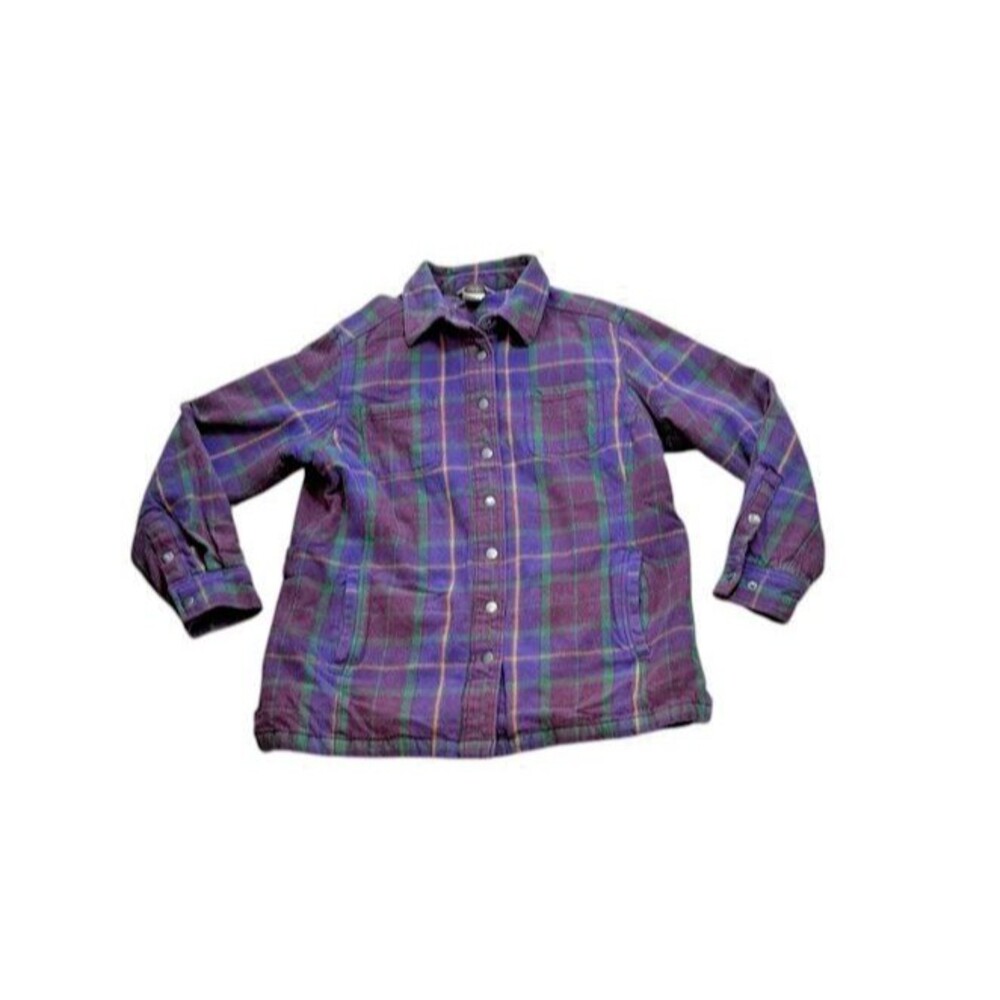 Duluth Trading Co Plaid Flannel Shirt Jacket Womens Size Medium Quilted Snap